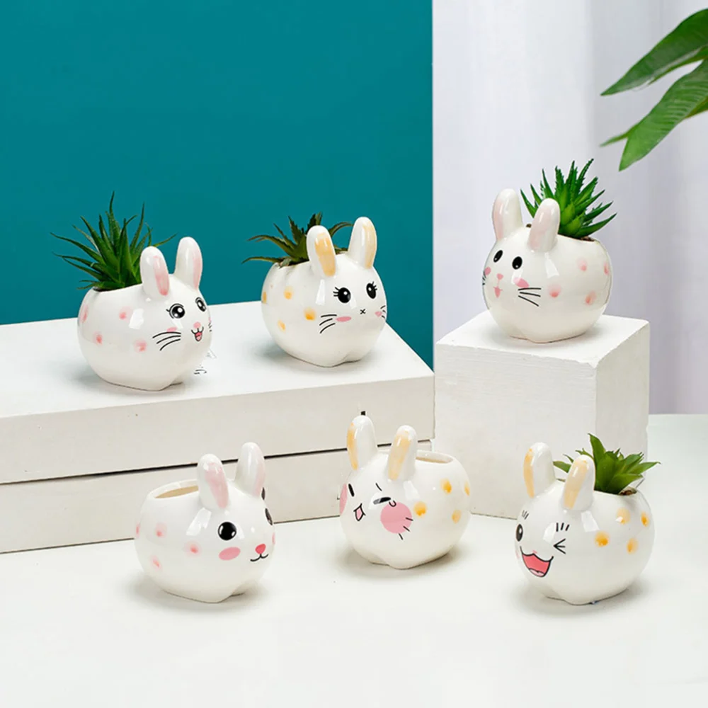 2Pcs Decorative Rabbit Planters Multi-function Succulent Pots Household Bunny Planters