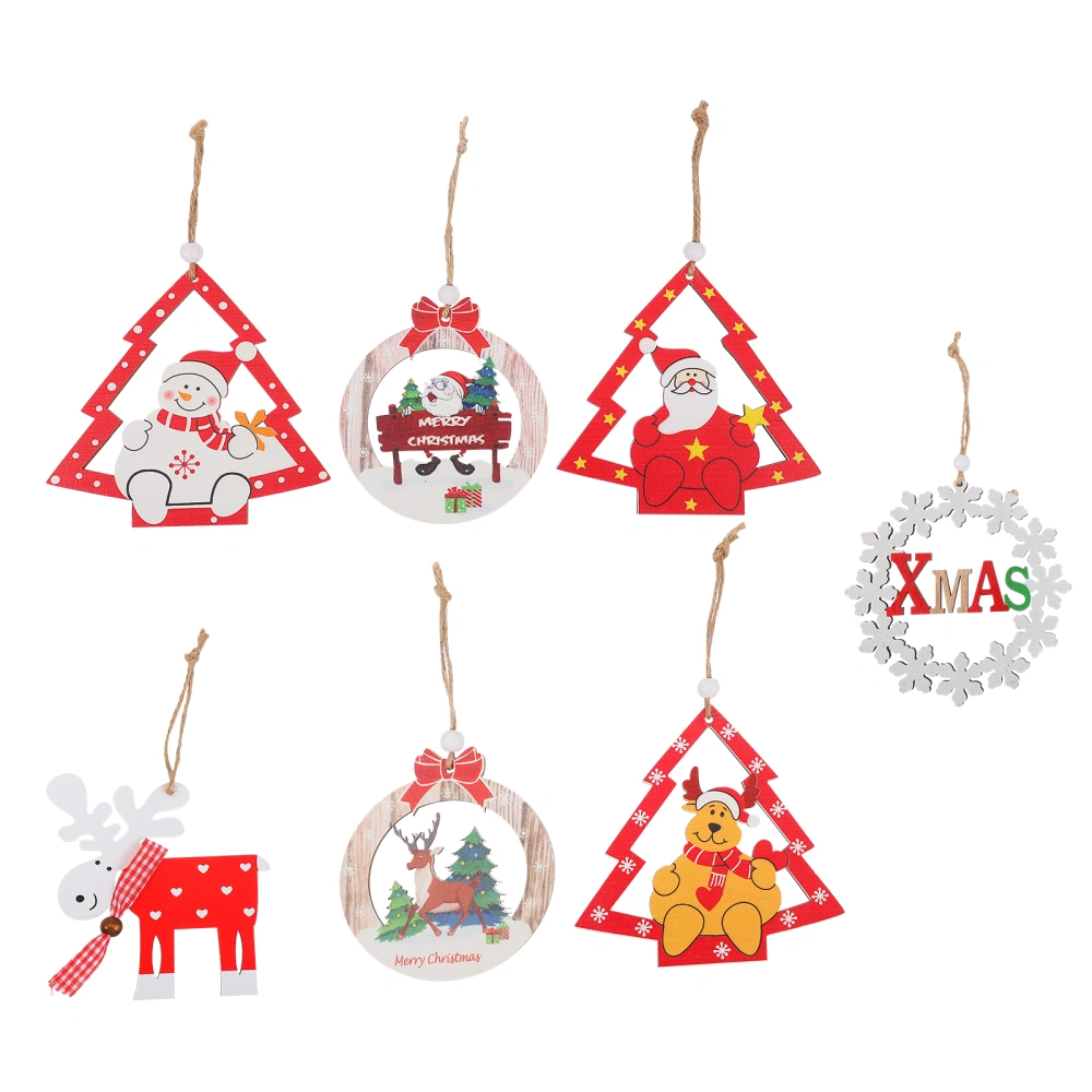 7pcs Hanging Pendant Christmas Tree Hanging Wooden Snowman Deer Santa Ornament