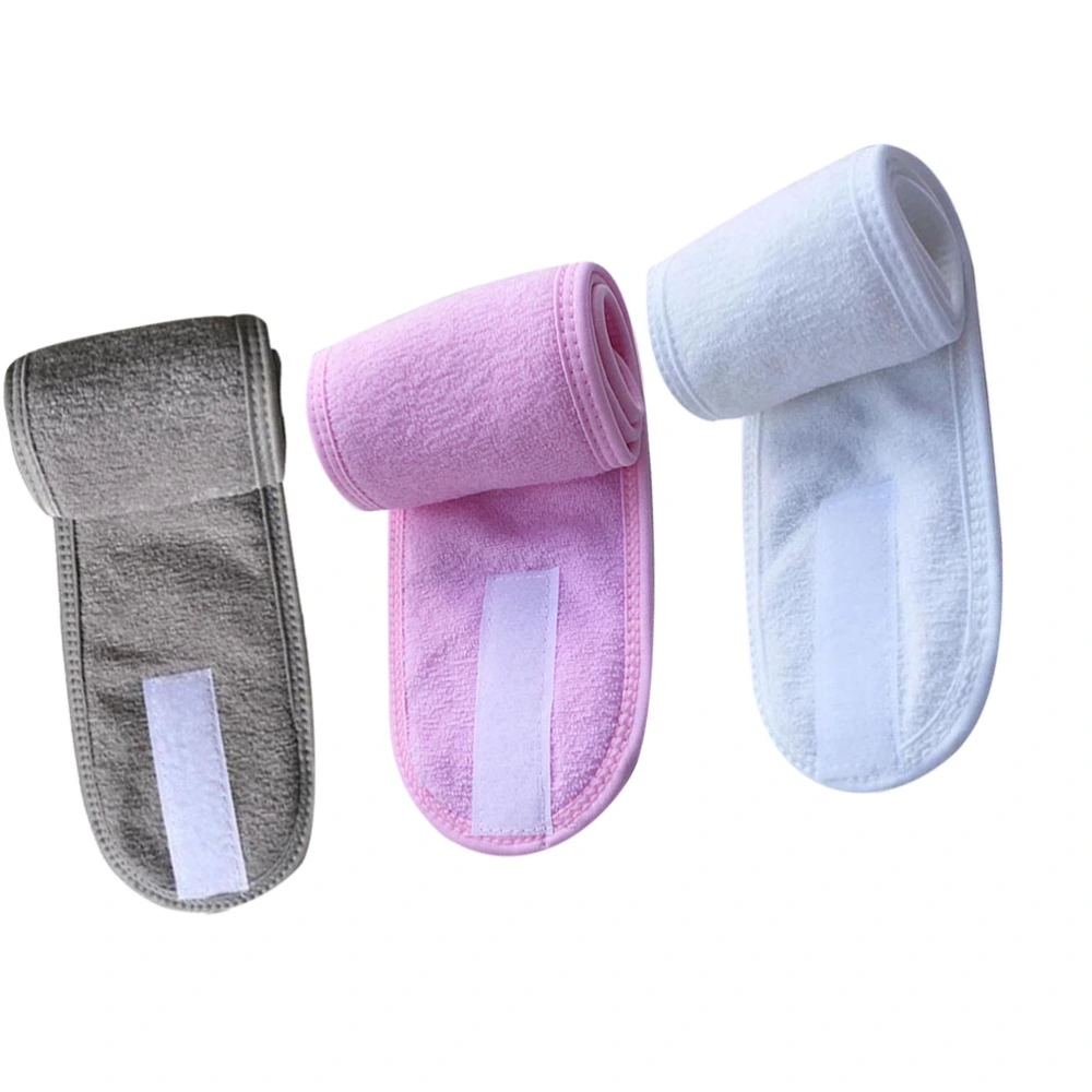 3pcs Sticky Sweat Absorbent Bathing Headband Hair Hoops Face Washing Headwrap Hair Accessories (Black + Grey + Pink)