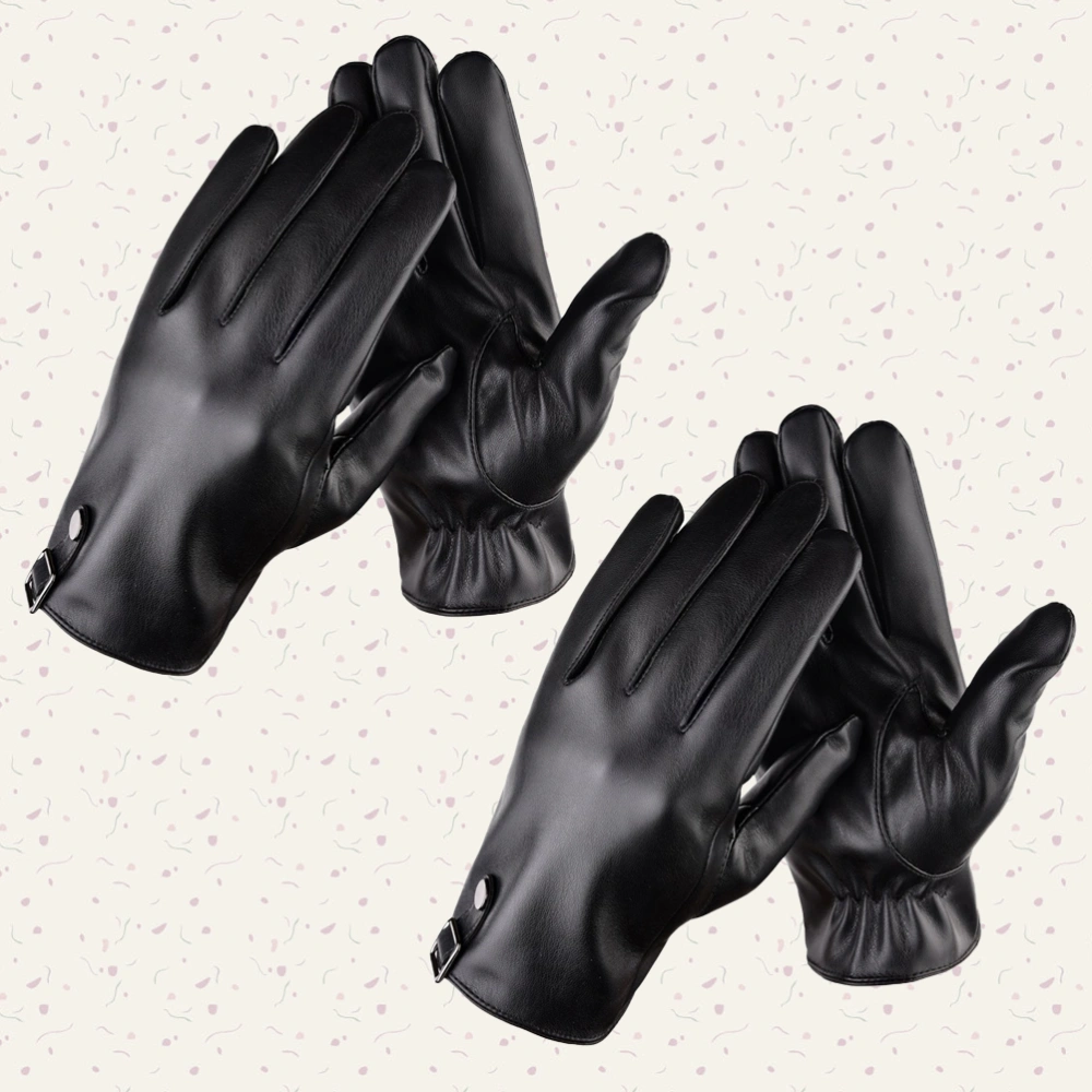 2 Pairs of Outdoor Leather Gloves Winter Riding Waterproof Windproof Gloves Warm Gloves Blck