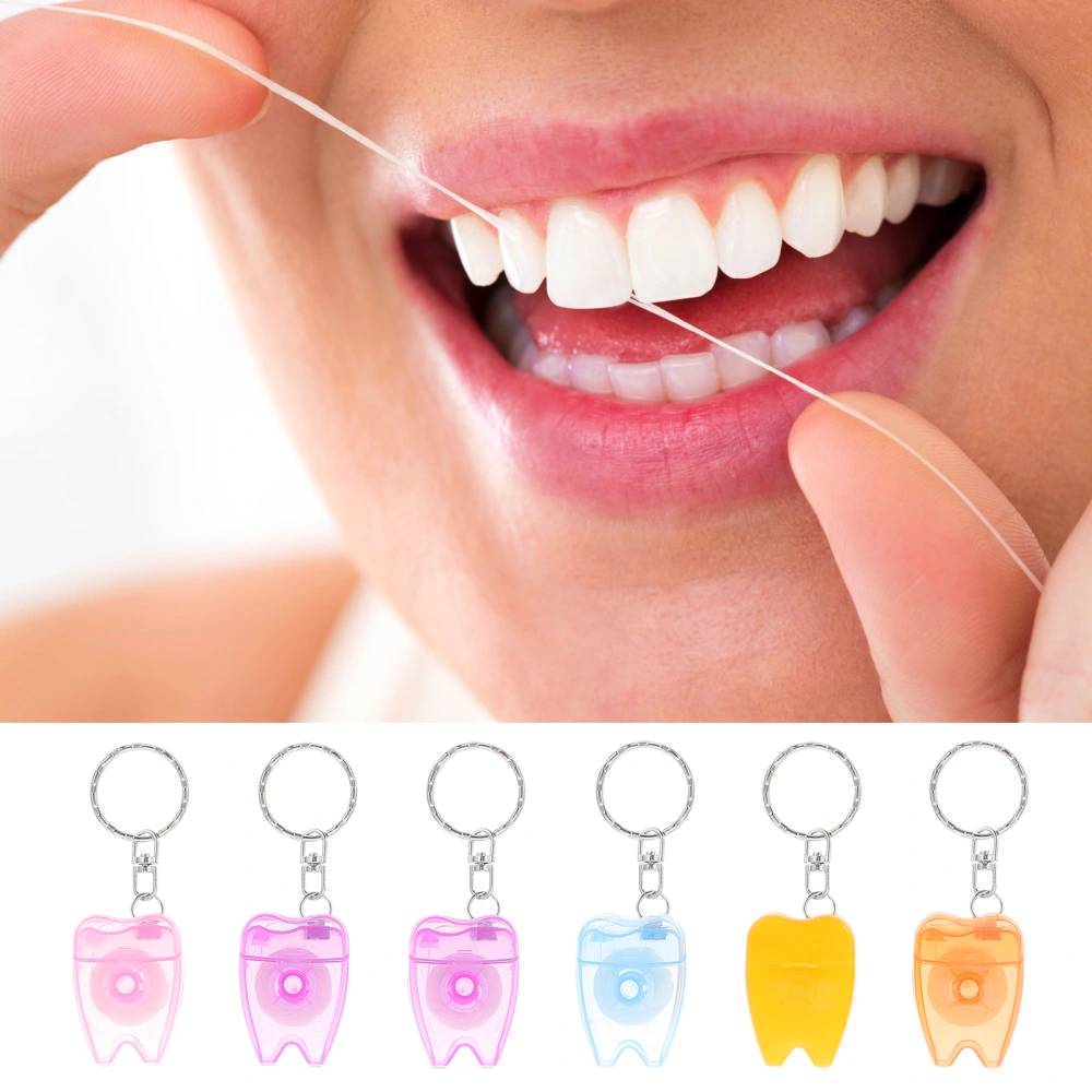 6Pcs Dental Flosses Portable Keychain Dental Flosses for Teeth Cleaning (Random Color)