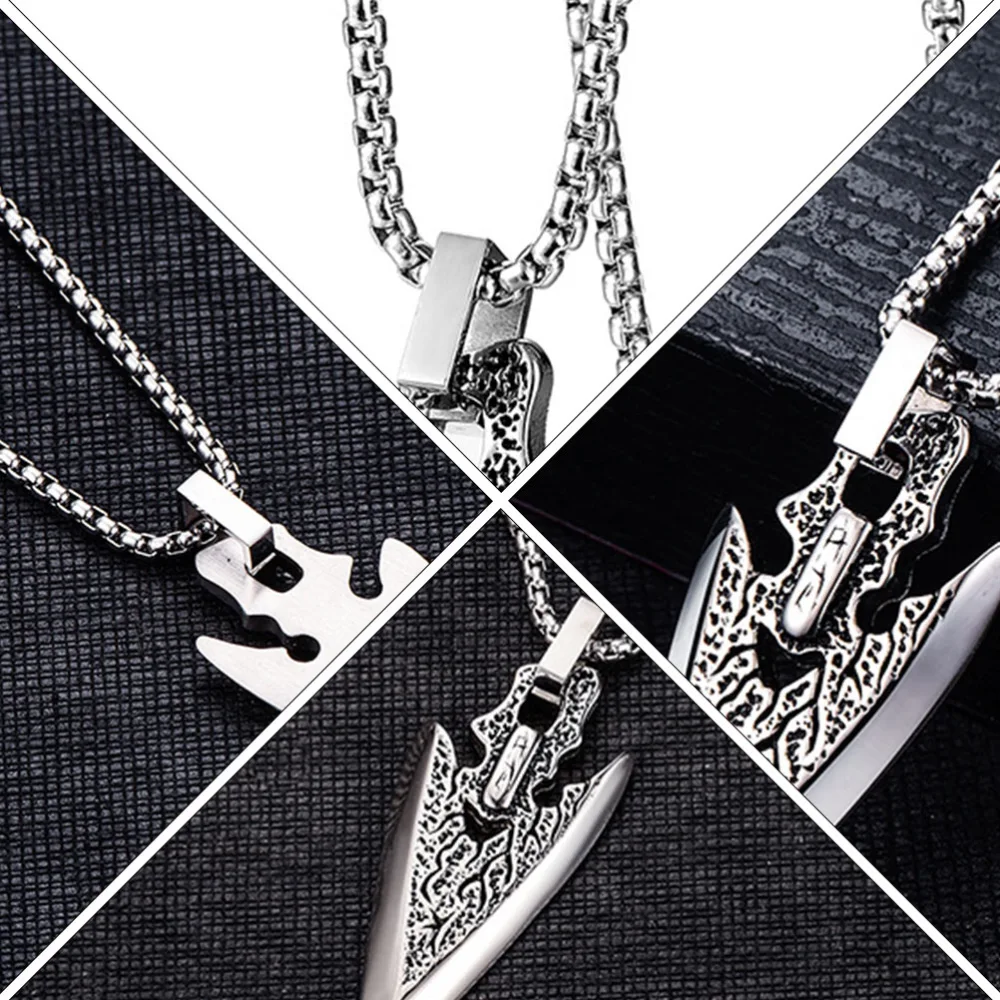 1Pc Man Necklace Male Pendant Neck Chain Sword Shaped Choker Decoration Silver