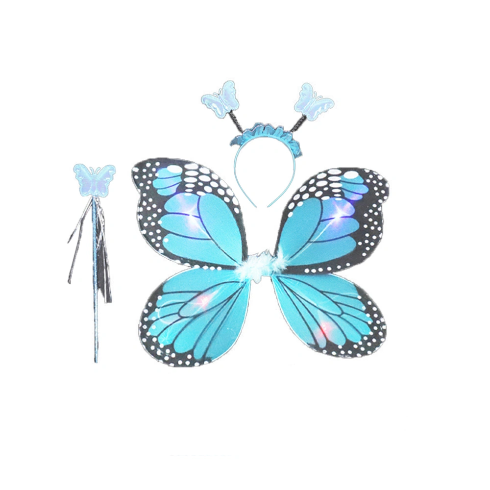 3pcs Girls Fairy Set Led Wings Headband and Fairy Wand Costume for Kids (Sky-blue)