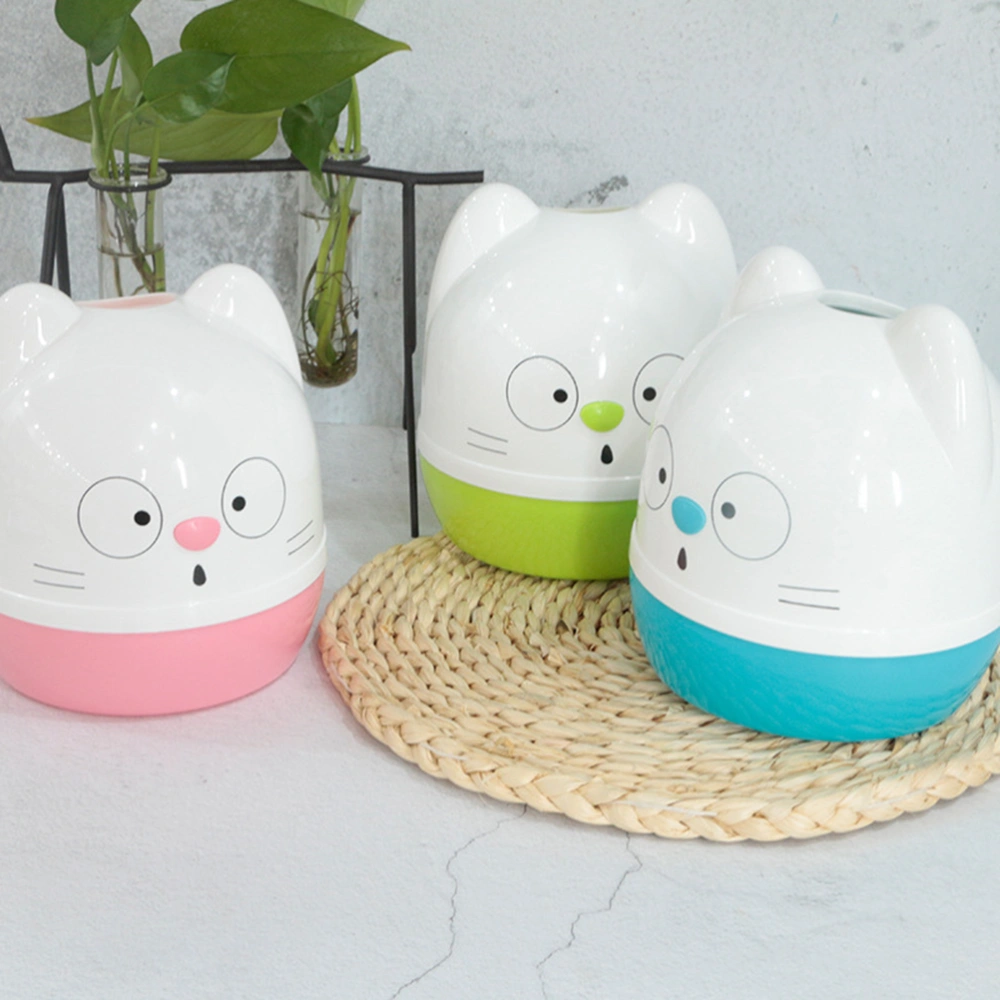 1pc Roll Paper Storage Container Holder Cartoon Toilet Tissue Box Plastic Round Shape for Home (White + Green)