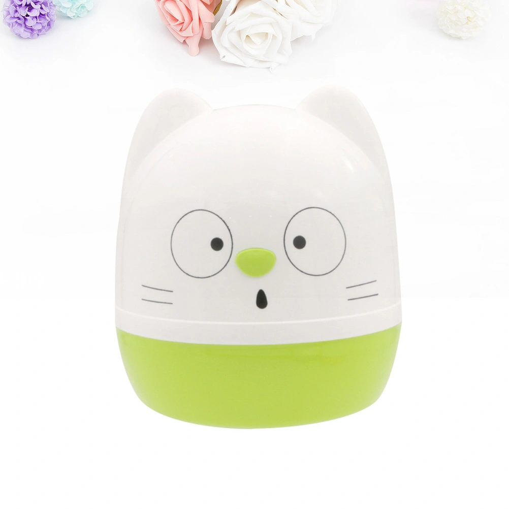 1pc Roll Paper Storage Container Holder Cartoon Toilet Tissue Box Plastic Round Shape for Home (White + Green)