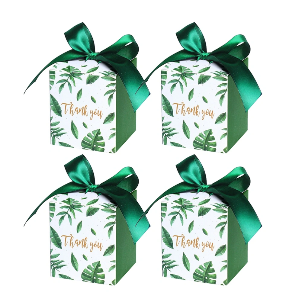 12pcs Bow Candy Box Creative Beautiful Green Leaf Printing Square Storage Box for Wedding Party Festival (Green)