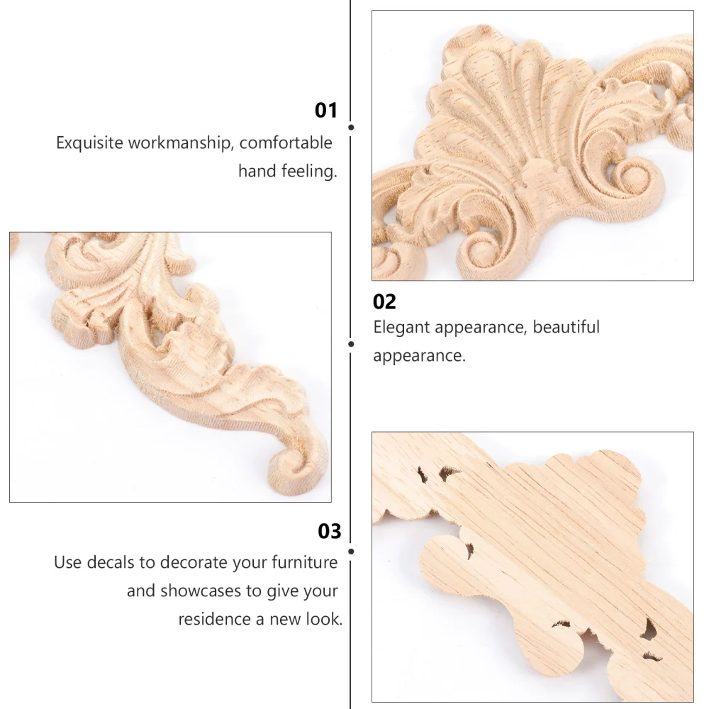 6pcs Solid Wood Carved Corner Onlay Door Cabinet Bed Decoration Applique