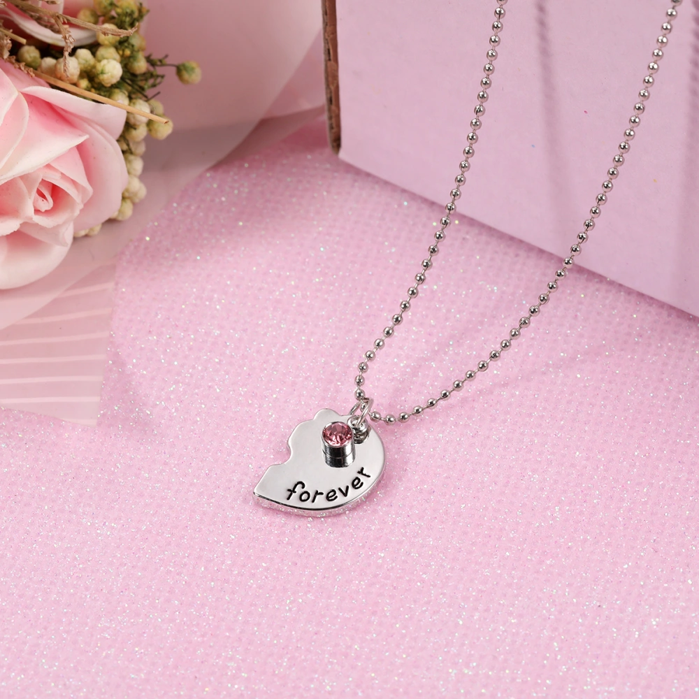 BESTOYARD Silver Alloy Rhinestone Forever Necklace Engraved Puzzle Friendship Pendant Necklaces Set