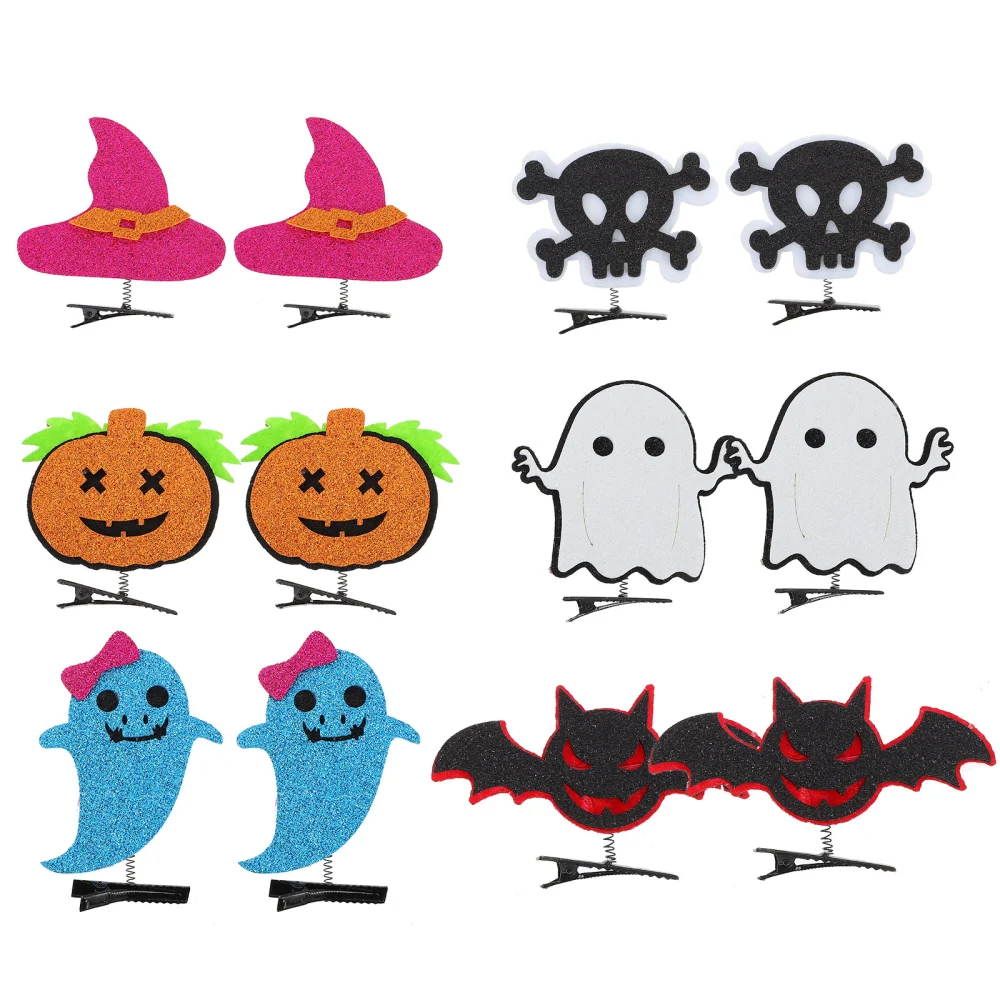 12Pcs Cartoon Ghost Pumpkin Hairpin Bat Hair Clips Halloween Kids Girls Barrette