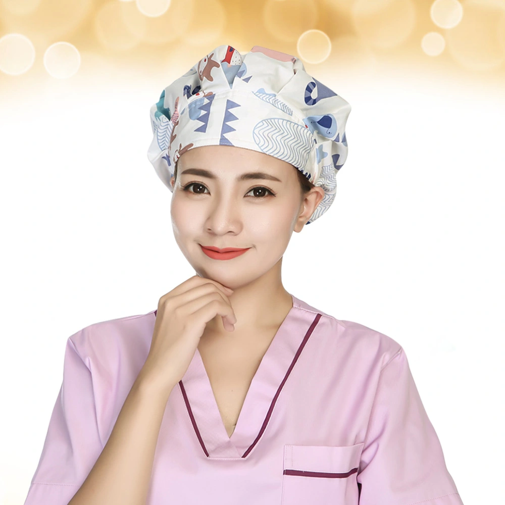 Chic Cartoon Printed Hat Practical Operating Room Hat Adjustable Dust-proof Doctor Nurse Working for Daily Use (Lucky Doll Pattern)