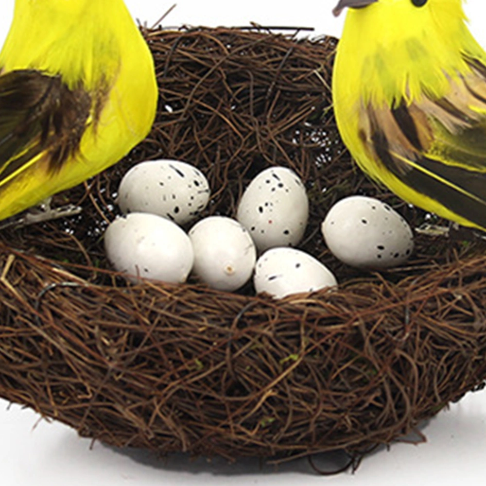 Artificial Bird Nest Bird Egg Bird Prop Ornament Children's Room Layout Decor (6pcs Bird Egg, 2pcs Birds, 1pcs Bird Nest, Yellow)