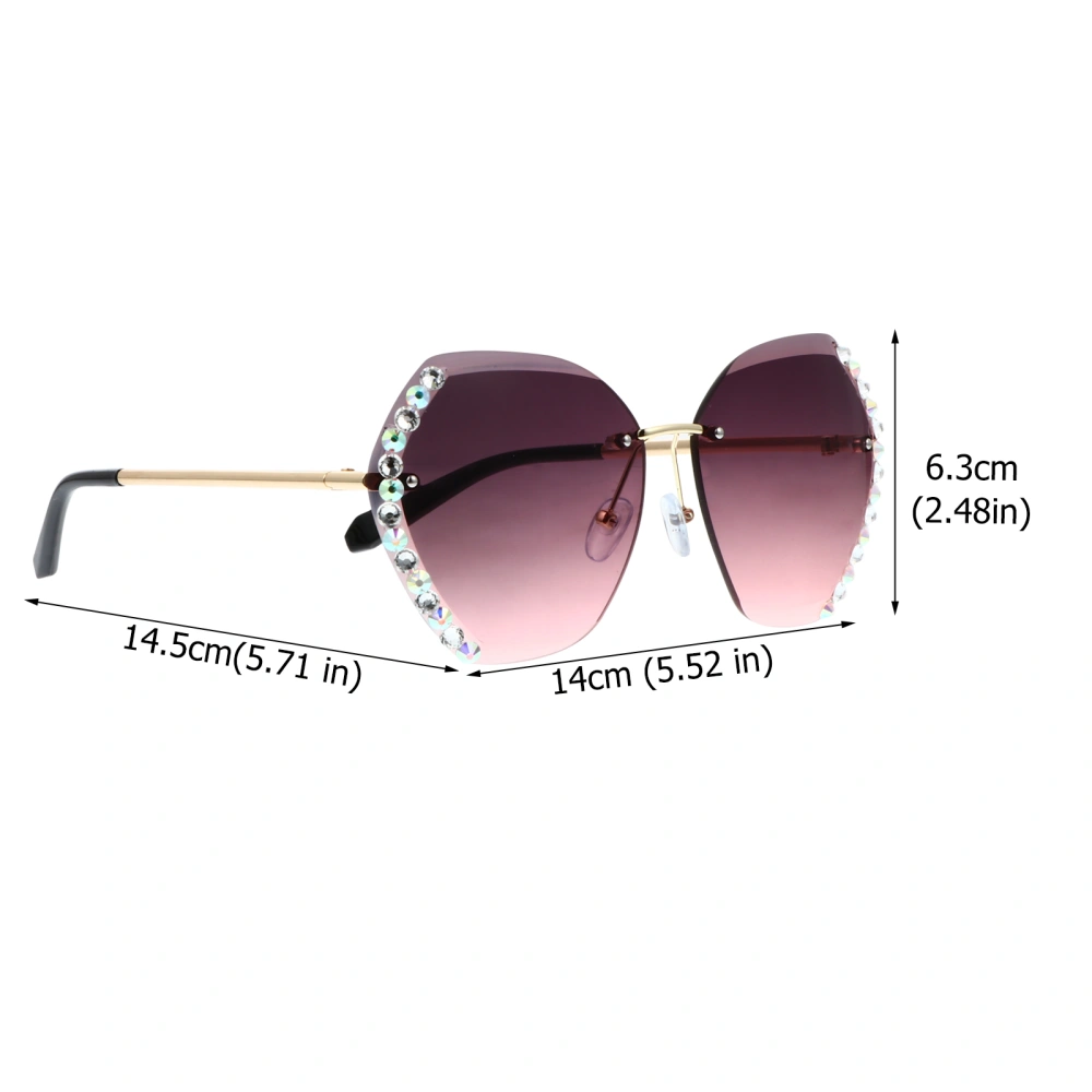 1Pc Female Eyewear UV Protection Rimless Sunglass Crystal Trimming Sunglass