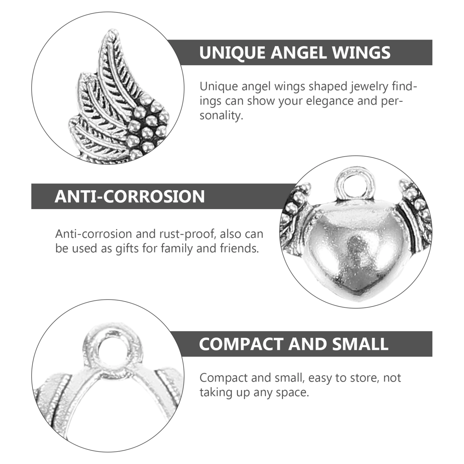 35Pcs Angel Wings Pendants Bracelet Necklace Charms DIY Jewelry Making Accessories