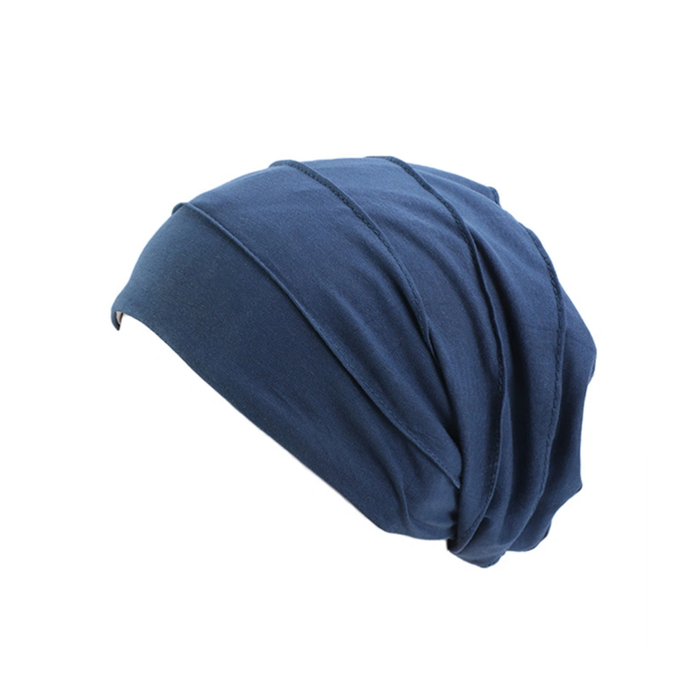 1pc Female Nightcap Double-layer Night Hat Multi-function Night Sleeping Head Cover Dark Blue