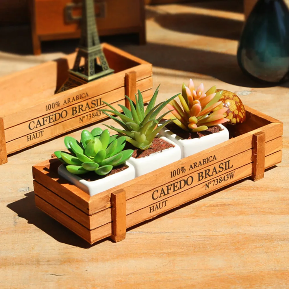 2pcs Wood Succulent Planter Box Plant Container Box Rectangular Flower Bed Pot