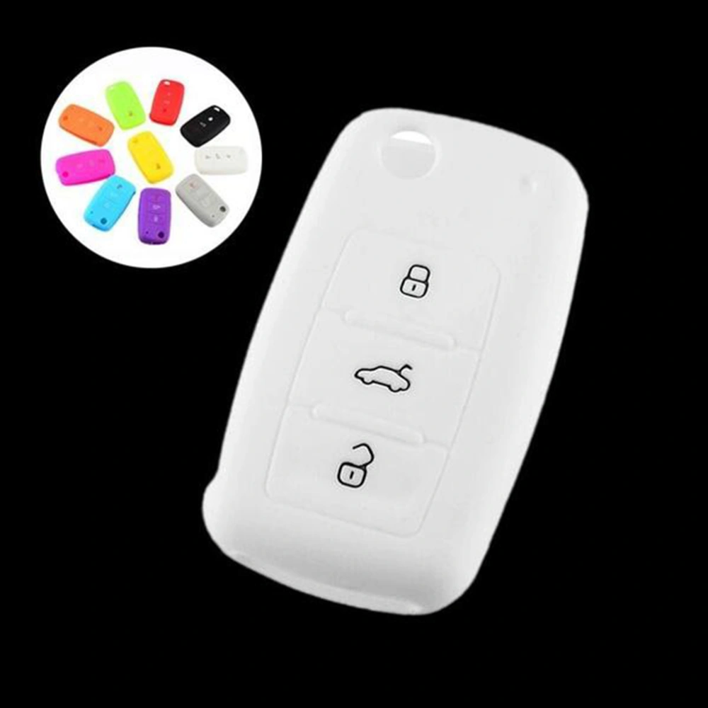 3 Buttons Silicone Car Key Case Protector Key Fob Cover for (White)