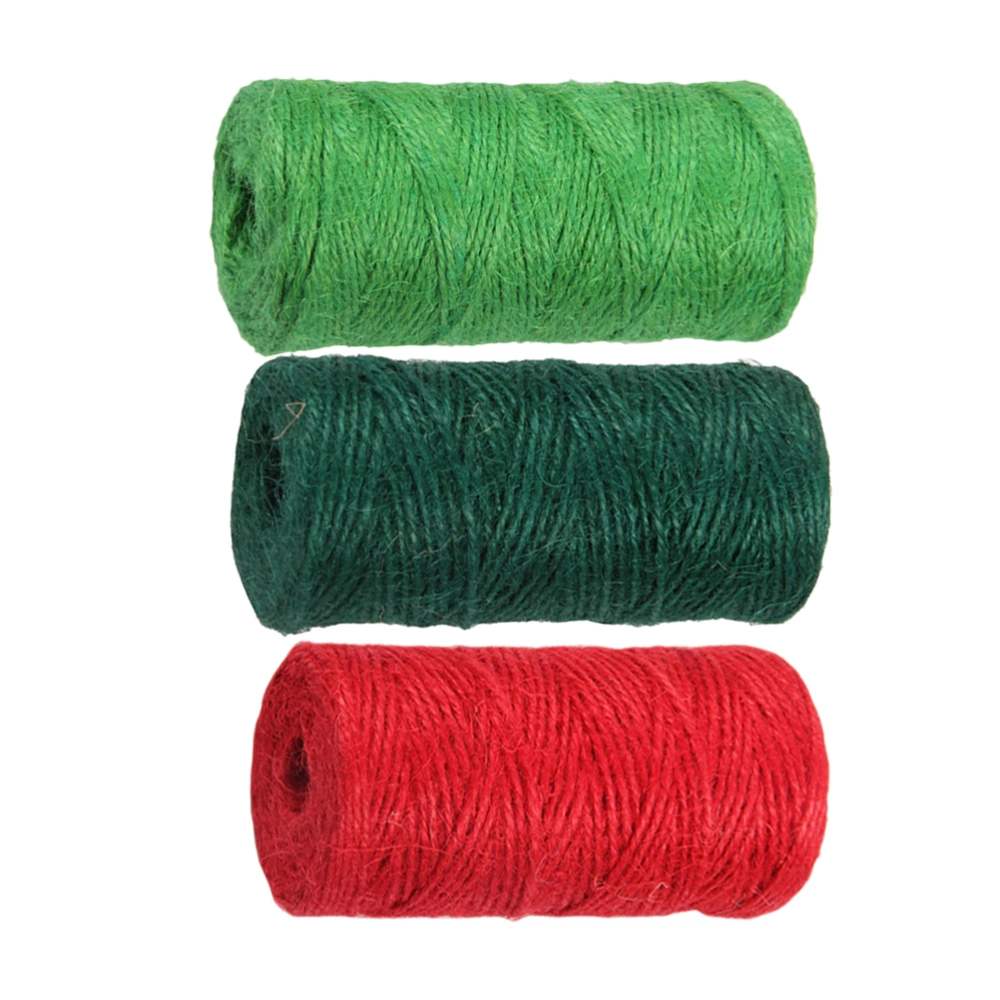 2pcs Decorative Cotton Rope Gift Wrapping Twine Colored Packaging String for Arts Crafts Christmas (50m Red+50cm Dark Green+50m Green)