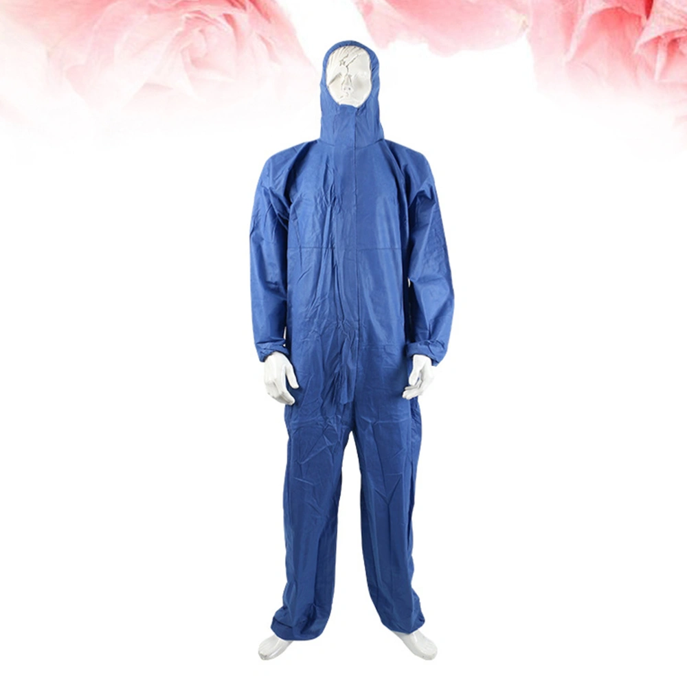 1PC Protective Clothing Hooded Dustproof Garment Waterproof Isolation Clothing Full Body Protection Clothes Breathable One-piece Work Clothes for Clinic Use Size L (Blue)