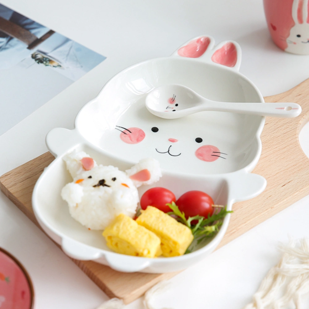 Kids Divided Food Plate Rabbit Shape Dining Tray Ceramic Feeding Bowl Meal Dish Baby Tableware for Children