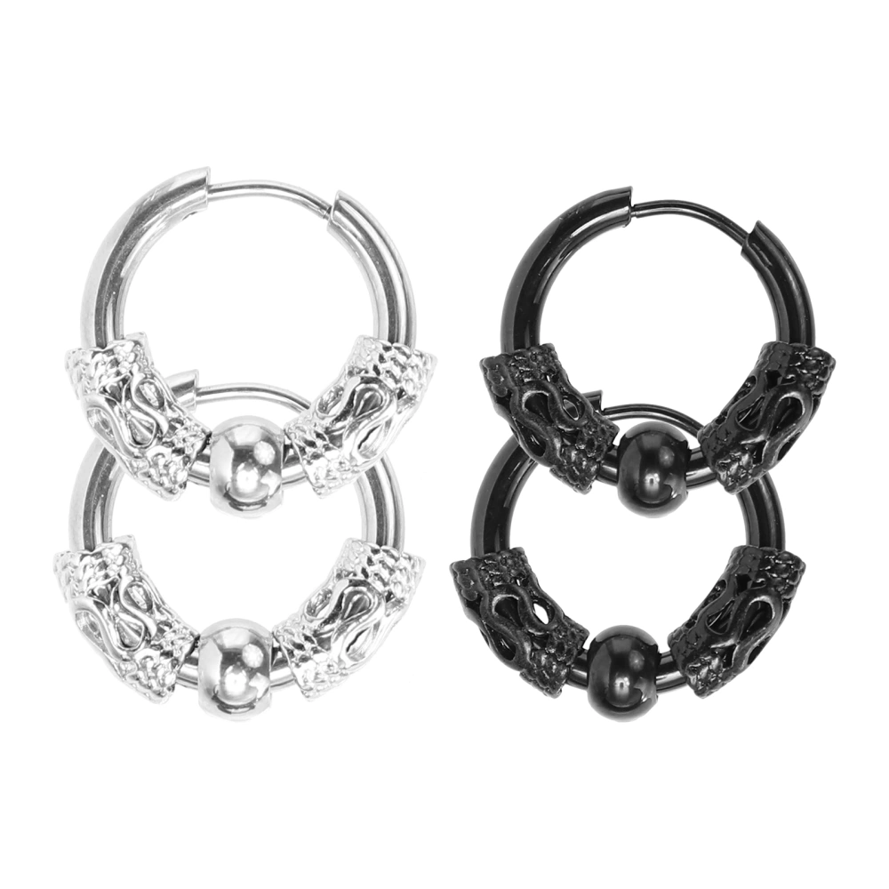 2 Pairs Stainless Steel Round Earrings Fashion Dragon Design Earrings for Men