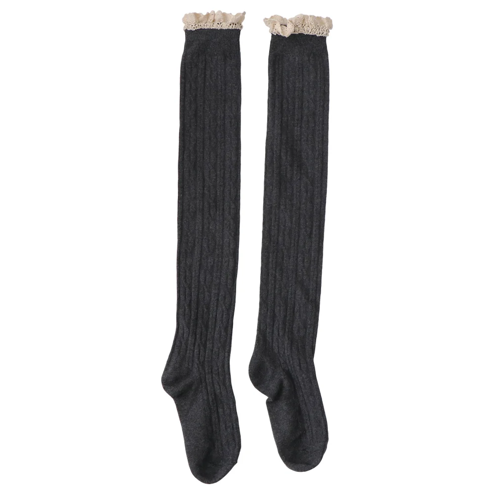 1 Pair Lace Edges Knee Socks Stylish Female Socks Skin-friendly Socks(Free Size)