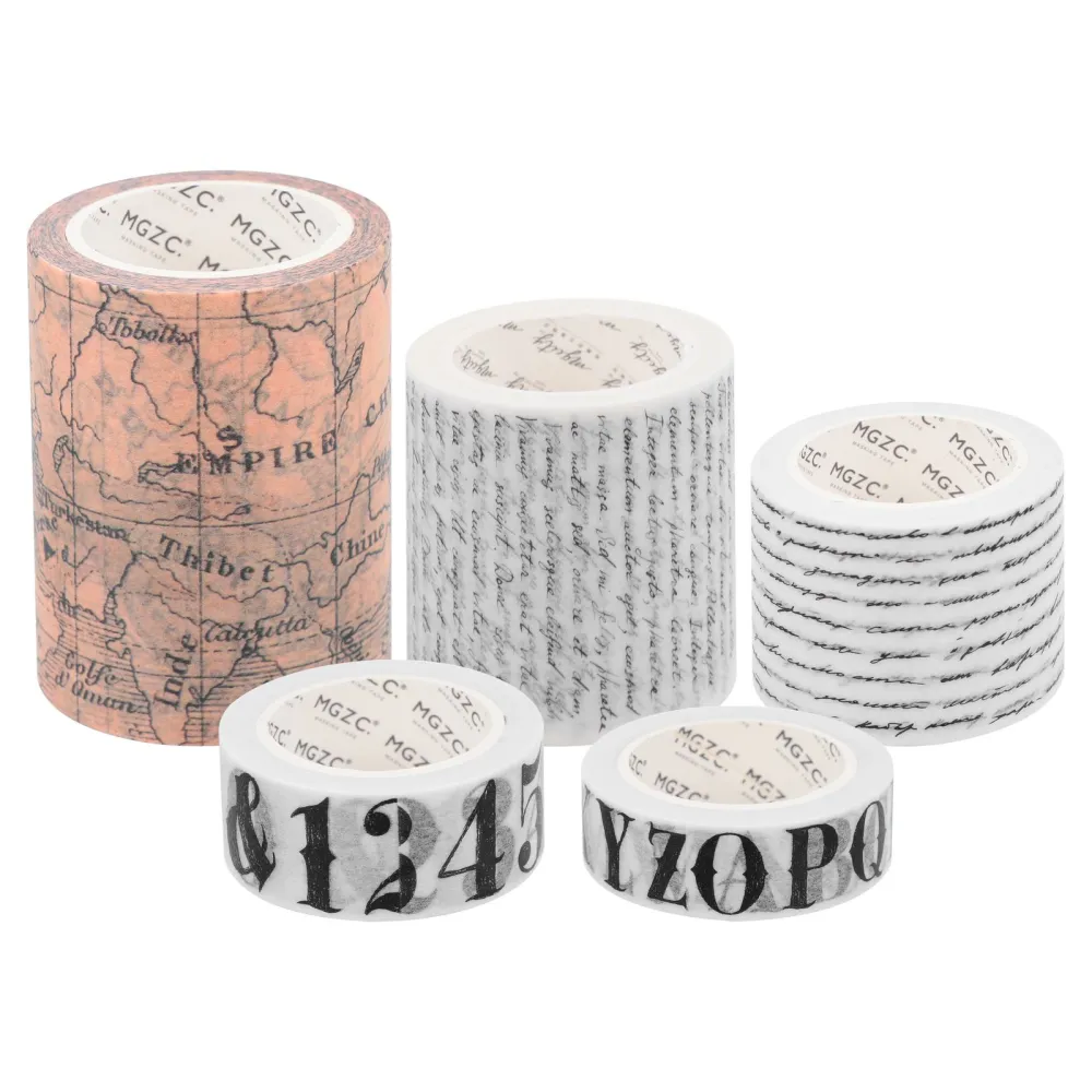 5pcs Vintage Letter Washi Tape Crafting Tape Scrapbook Adhesive Tape DIY Decor