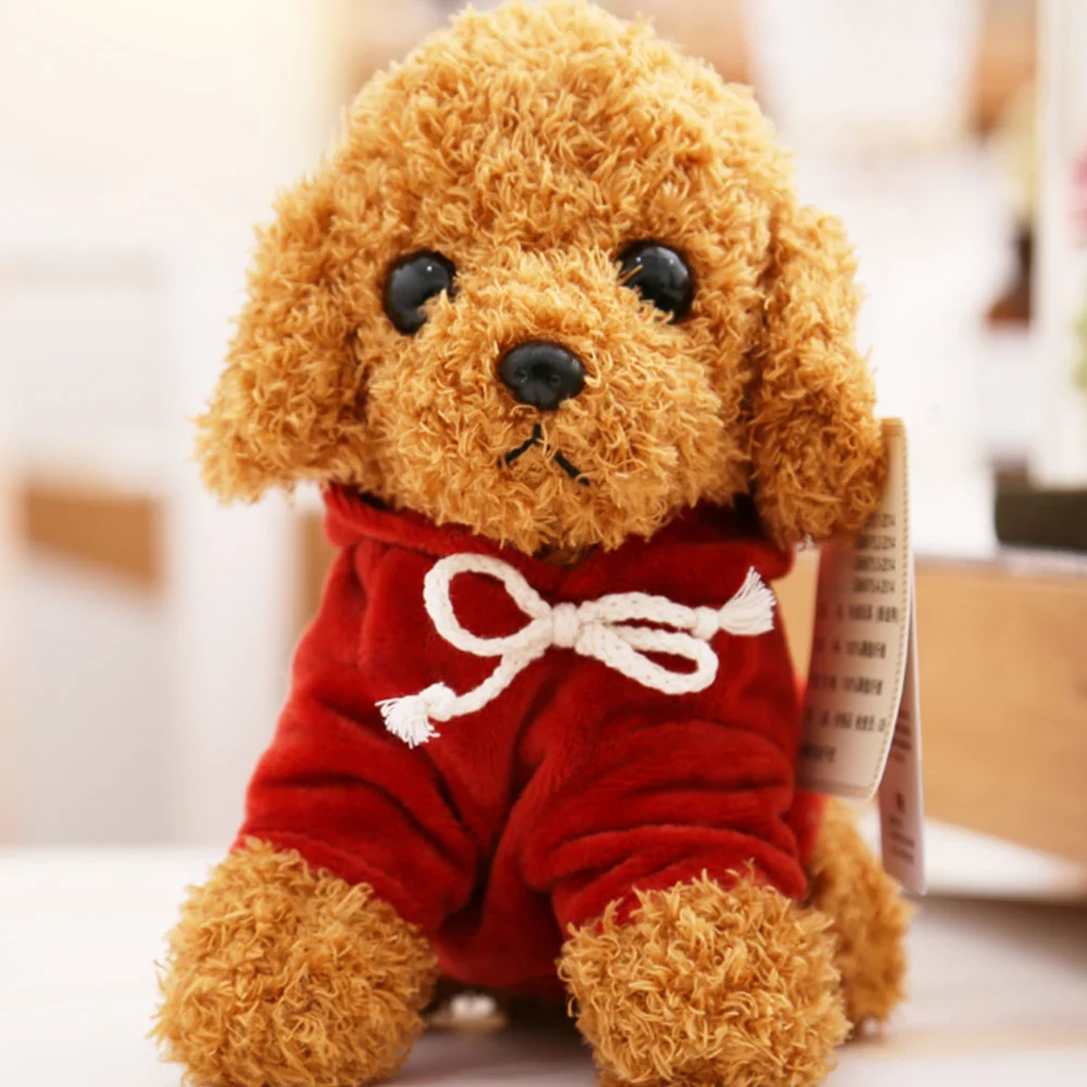 1pc 25CM Simulated Poodle Doll Dog Plush Toy Stuffed Animal Puppy Doll for Kids Children (Brown and Clothing Color for Random)