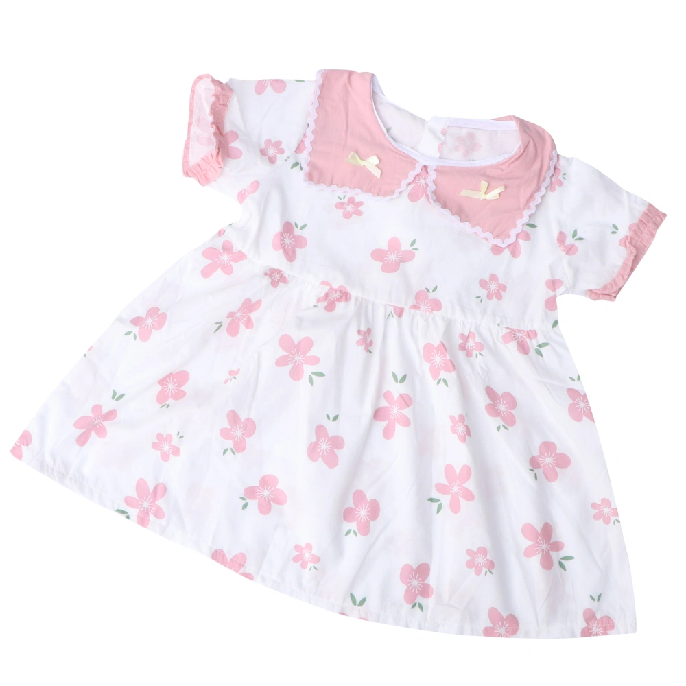 1pc Baby Girl Dress Short Sleeve Dress Pink Flower Printing Dress for Daily Wear