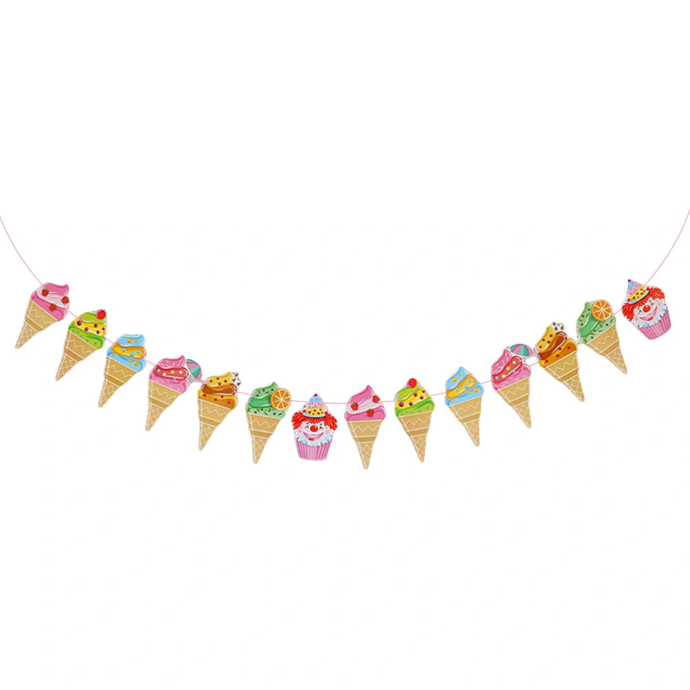 Colorful Ice Cream Shape Pull Flag Decorative Paper Banners Summer Theme Pull Garland Party Bunting for Party Carnival Banquet