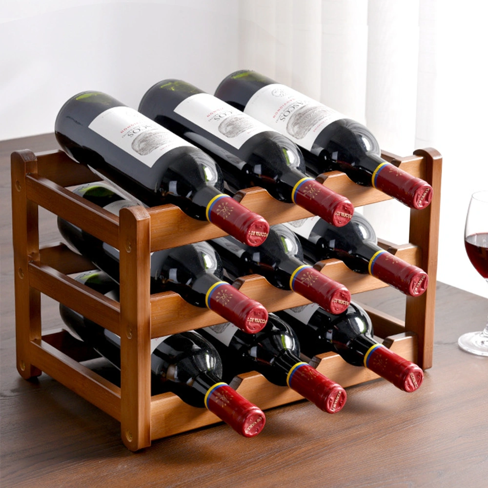 Household Wine Storage Rack Stand Bamboo Wine Bottle Holder Display Shelf