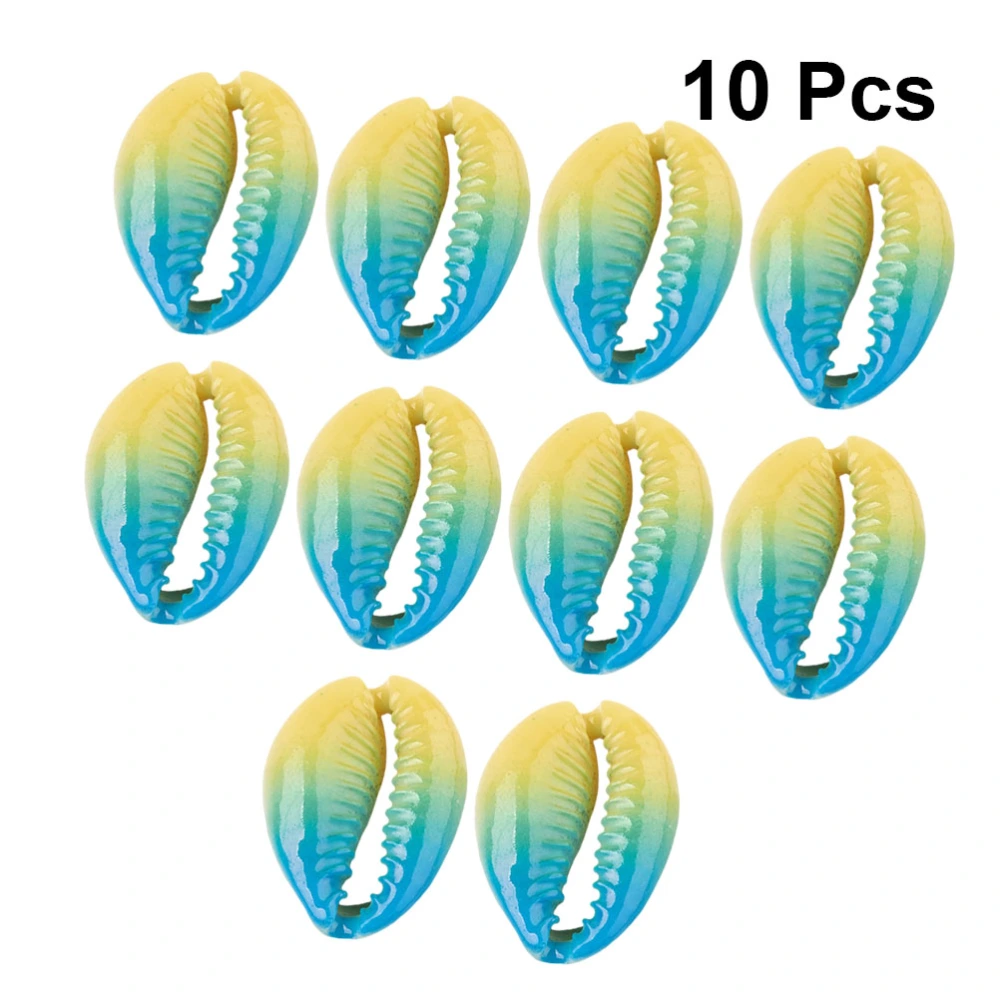 10 Pcs DIY Shell Earrings Pendant Paint Gradient Color Hanging Decor Jewelry Accessories for Women Ladies Bracelet Anklet Ear Dangler (No Hole, Yellow Blue)