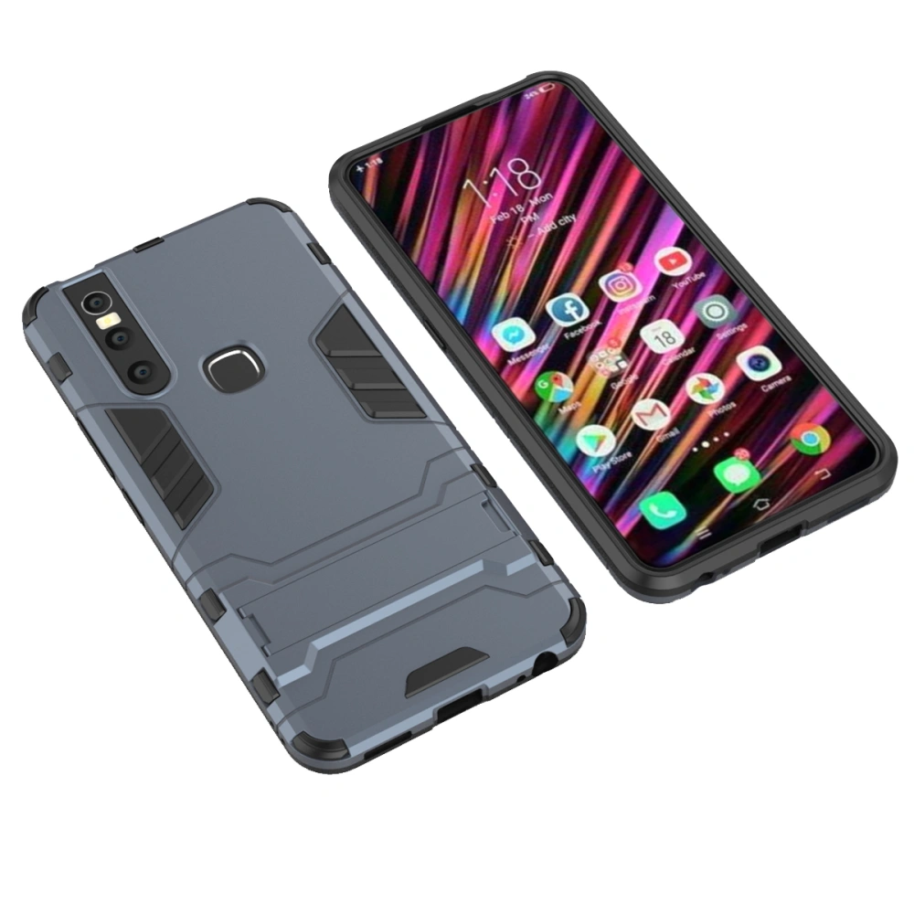 Chariot Style Hard Phone Case 2-in-1 Phone Bracket Scratch-resistant Shockproof Protective PC and TPU Phone Cover Compatible with Vivo V15 (Navy)