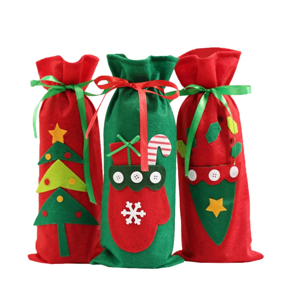 3pcs Christmas Champagne  Decorative Non-woven Wine Bottle Cover (Red Green)