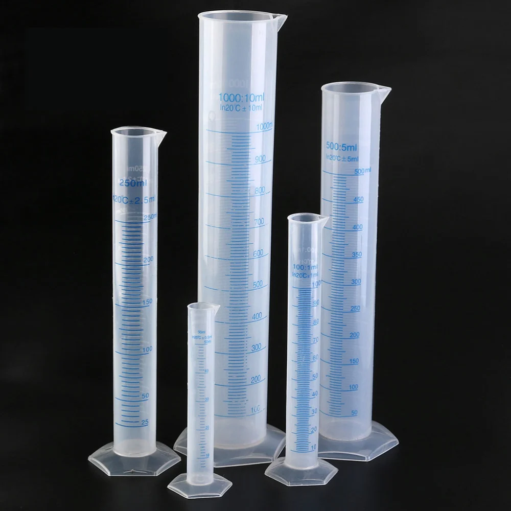 5pcs Plastic Cylinders Professional Measuring Cylinders Test Scale Tubes