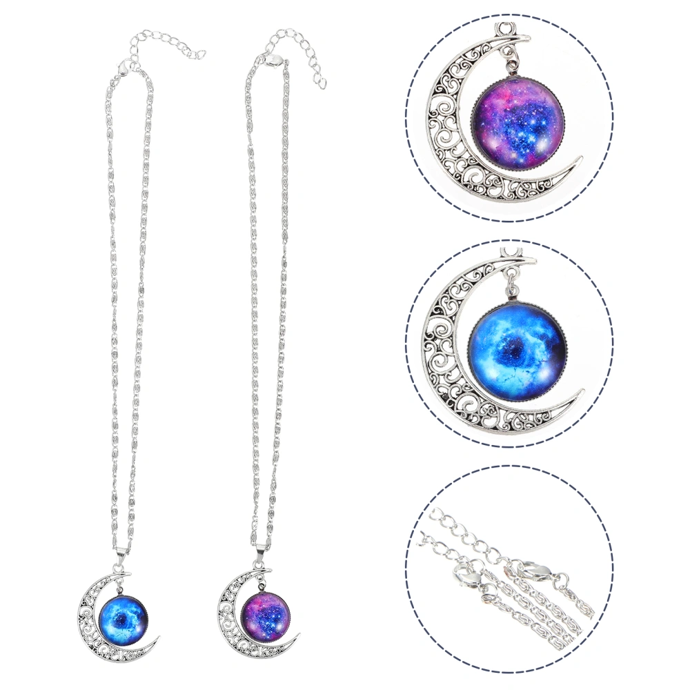 2pcs Moon Gems Necklace Stylish Pendants Moon Shape Necklace for Women