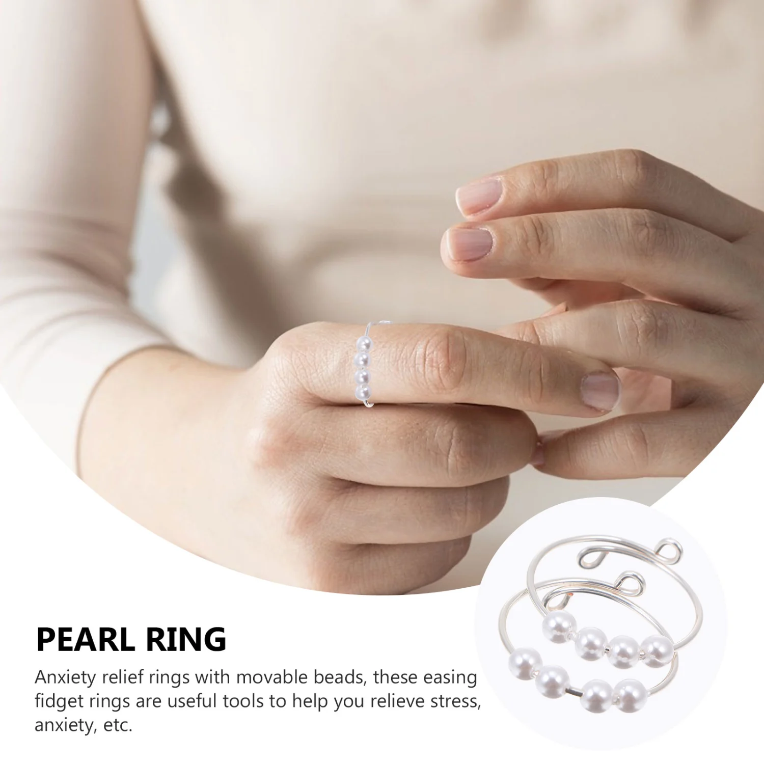 2pcs Pearl Ring Decors Depression Reduce Rings Fashion Finger Women Rings