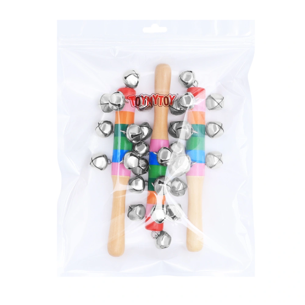 TOYMYTOY 3pcs Baby Kids Toys Jingle Bell Christmas Hand Jingle Bells Children Musical Instrument with Wood Handle