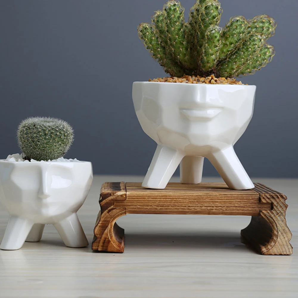 Creative Flowerpot Simulated Half Face Ceramic Basin Succulent Plant Potted Acessories for Home Ornament Landscape Supplies (White, Small Size)