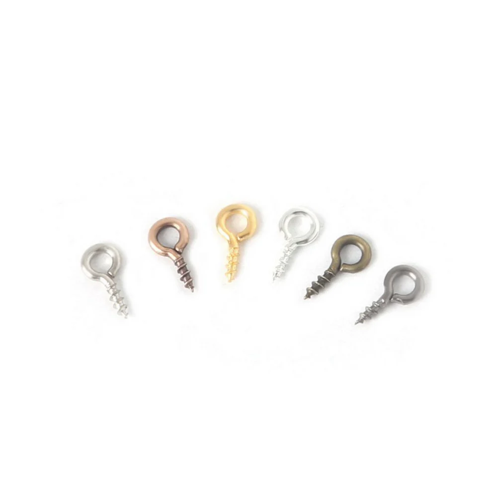 600pcs Alloy Screw Rings Threaded Hook Self Tapping Nail Screw Threaded Hooks Eye Pin Peg Bails Jewelry Making Findings for Crafting (Mixed Color)