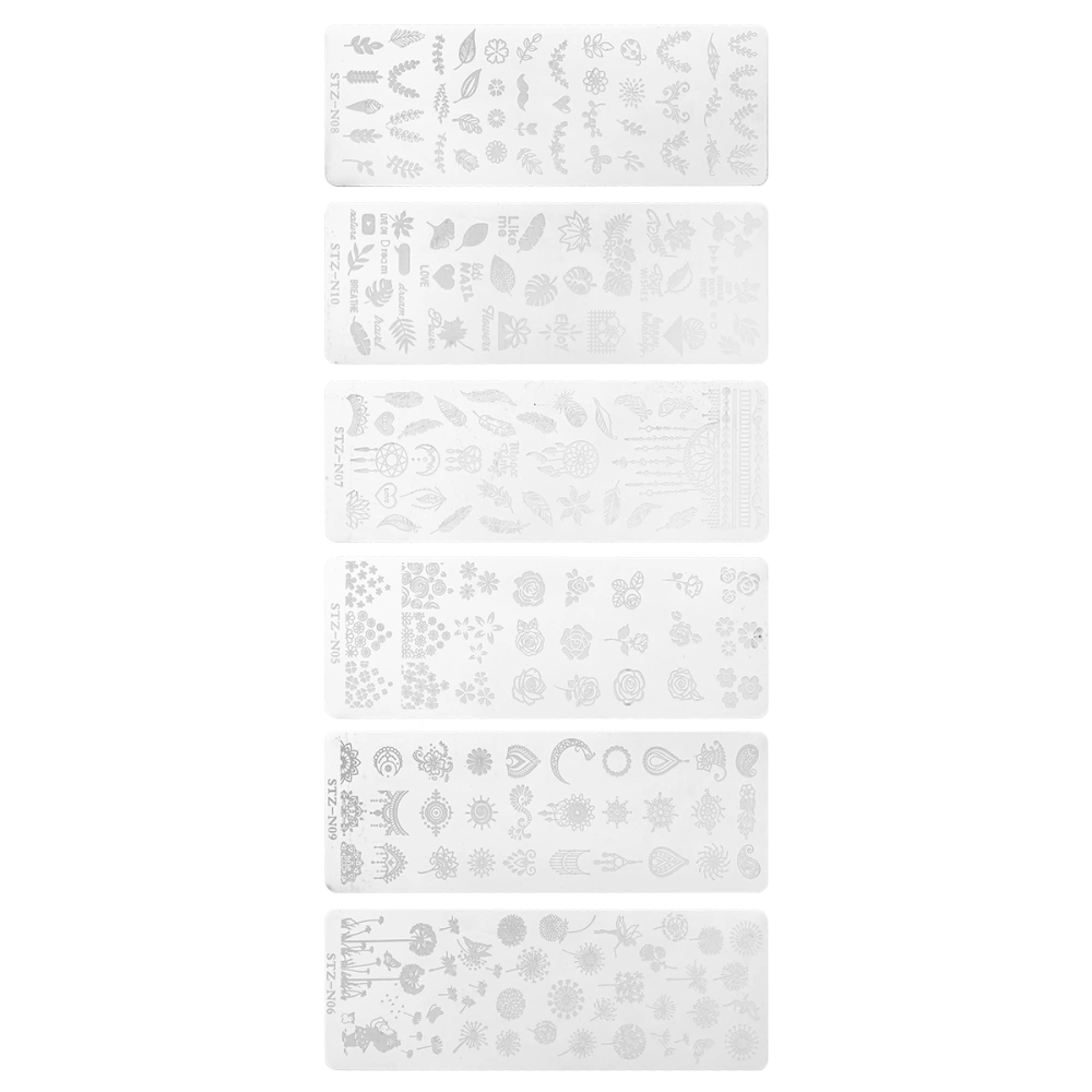 6pcs Nail Art Tools Flowers and Leaves Templates Stamping Plates Stencils