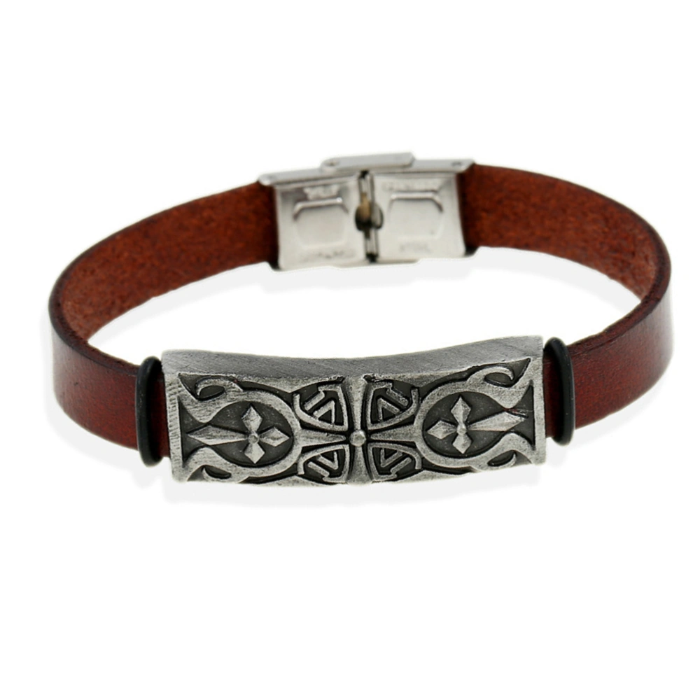 Mens Fashion Vintage Leather Bracelets Punk Cuff Bracelets Bangles (Brown)