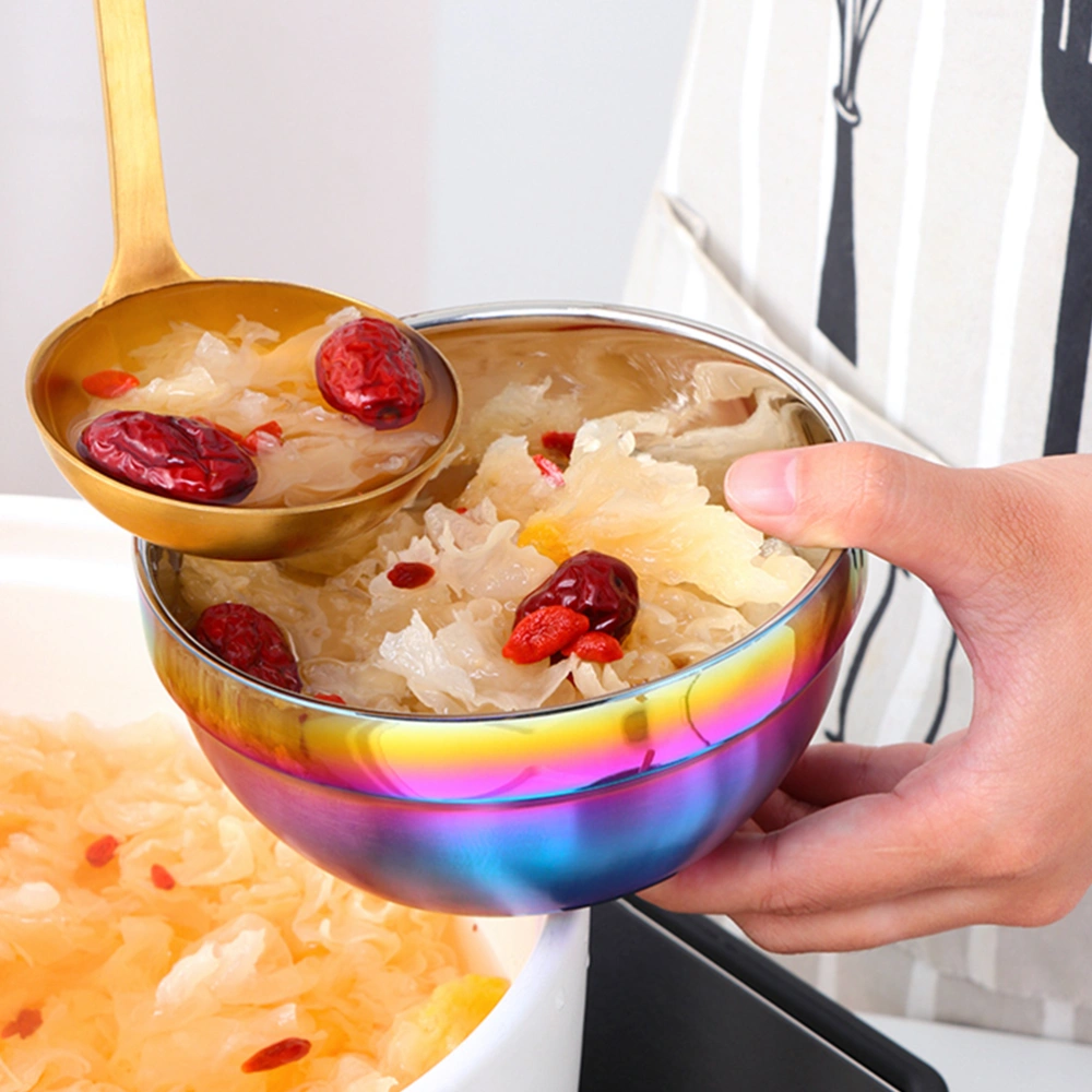 Stainless Steel Bowl Double-layer Insulation Bowl Household Thicken Bowl Anti-fall Snack Bowl (Colorful Adult Style)