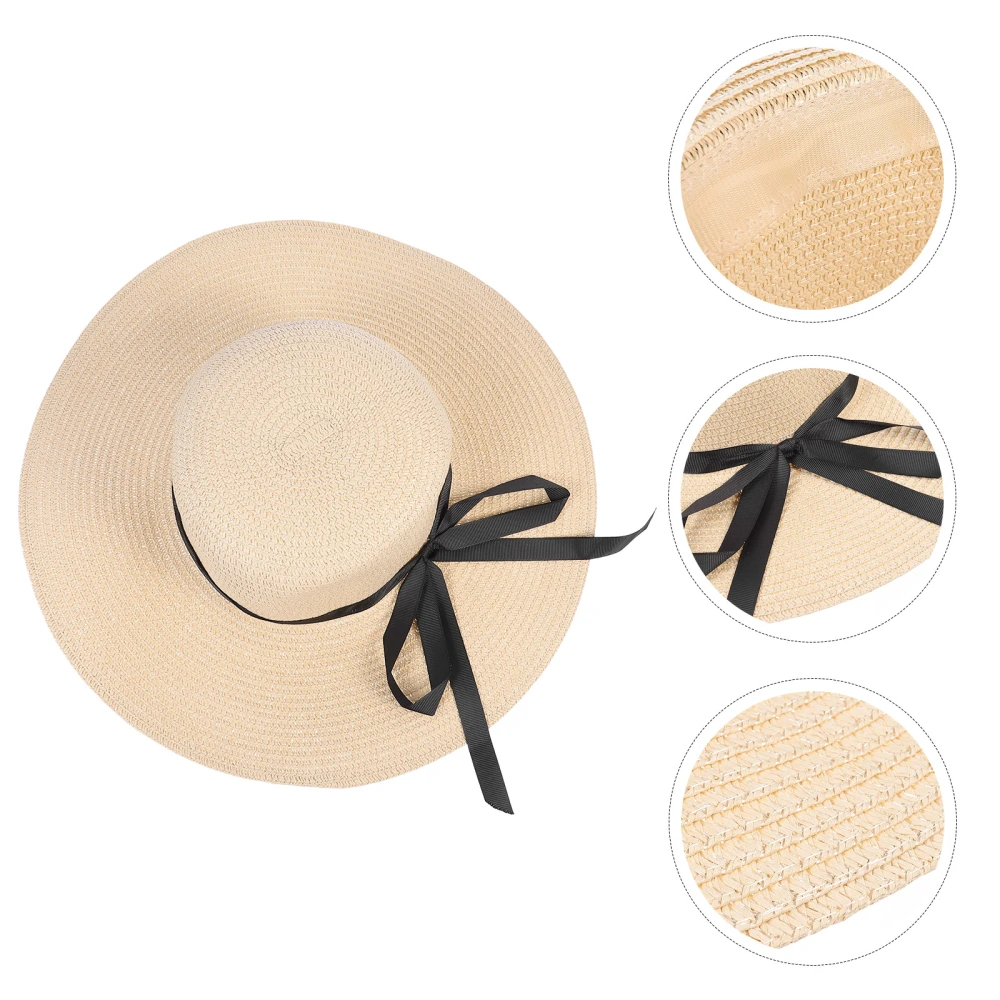 1Pc Women Straw Bowknot Summer Beach Sun Protection Hat Outdoor Hat Foldable