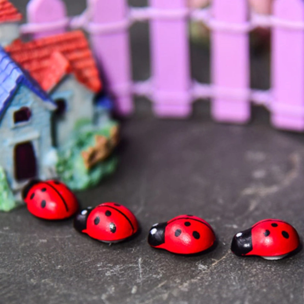 100PCS Mini Ladybugs Miniature for Fairy Garden Mini Adornment Micro Landscape Plant Decoration Plastic Simulation Seven-star Small Ladybug (Red)