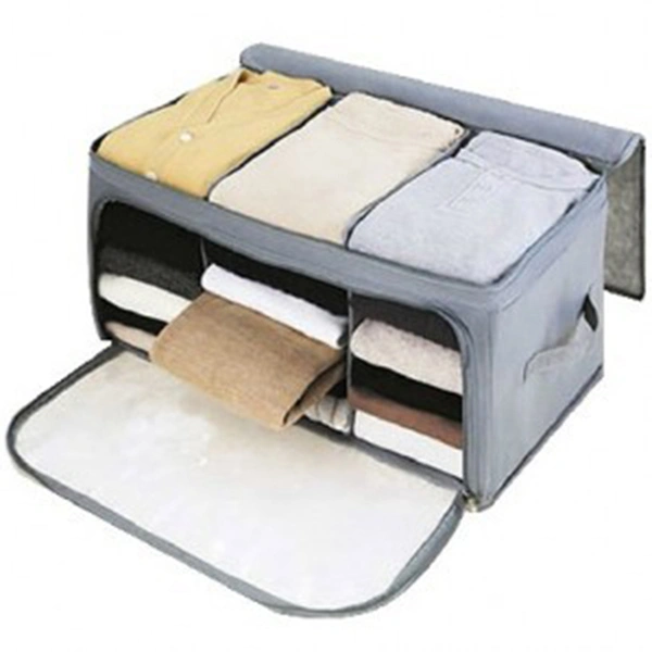 Bamboo Charcoal Clothes Storage Bag Zipper Handles Quilt Bedding Garment Storage Bag Organizer (Grey)