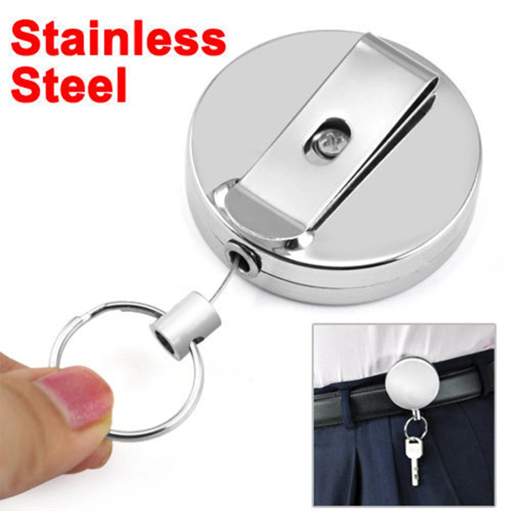 Retractable Metal Key Ring Holder Steel Recoil Ring Belt Clip Pull Keychain