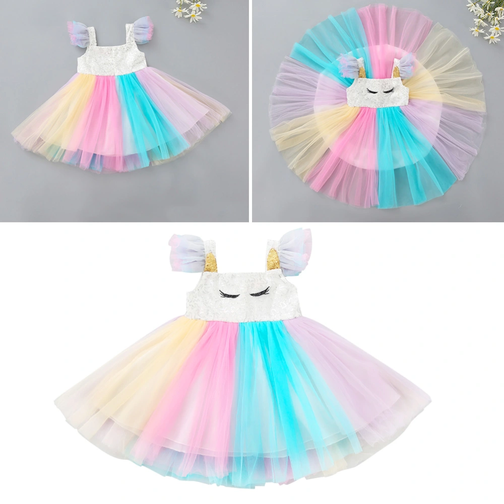 Girls Rainbow Color Tutu Dress Party Costume Skirt Birthday Performance Costume Outfit Accessory for Girl (Size 130cm)