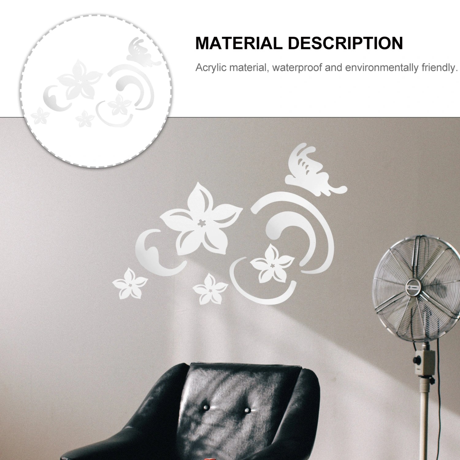 3D Silver Flower Acrylic Wall Sticker DIY Sticker Mirror Wall Home Decoration
