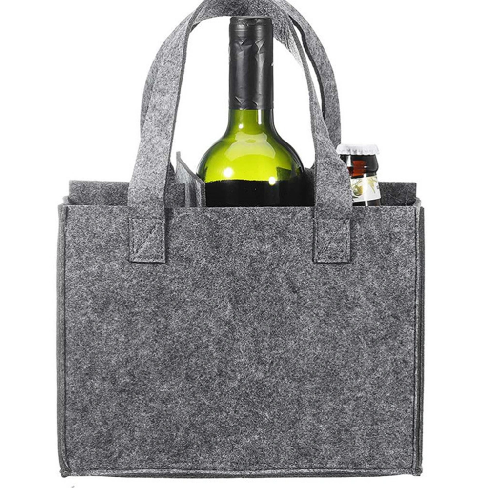 Felt Red Wine Bag Felt Multi-bottle Wine Bag 6 Bottle Wine Pouch Reusable Gift Bags for Home Party Festival Travel (Grey)