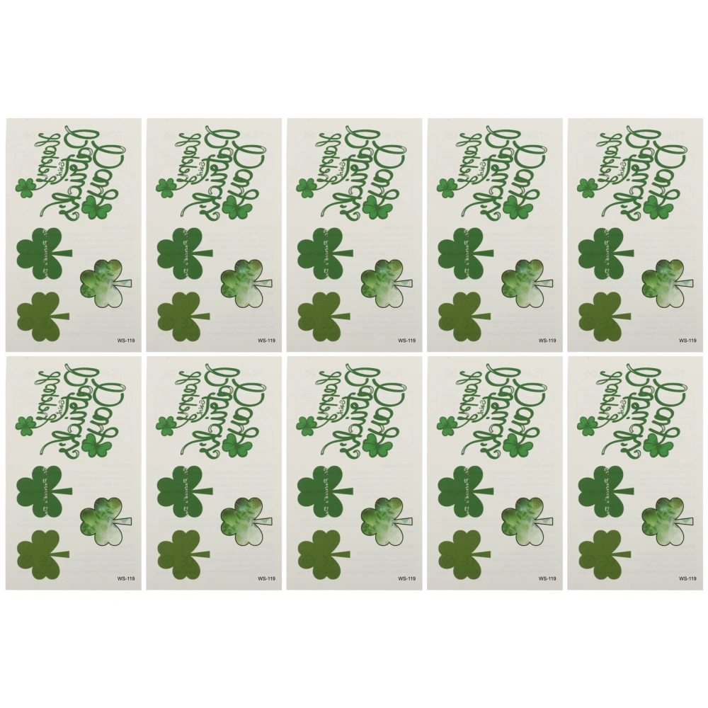 10 Sheets St. Patrick's Day Stickers Glitter Clover Four-leaf Clover Temporary Body Art Environmentally Friendly Stickers (WS-119)